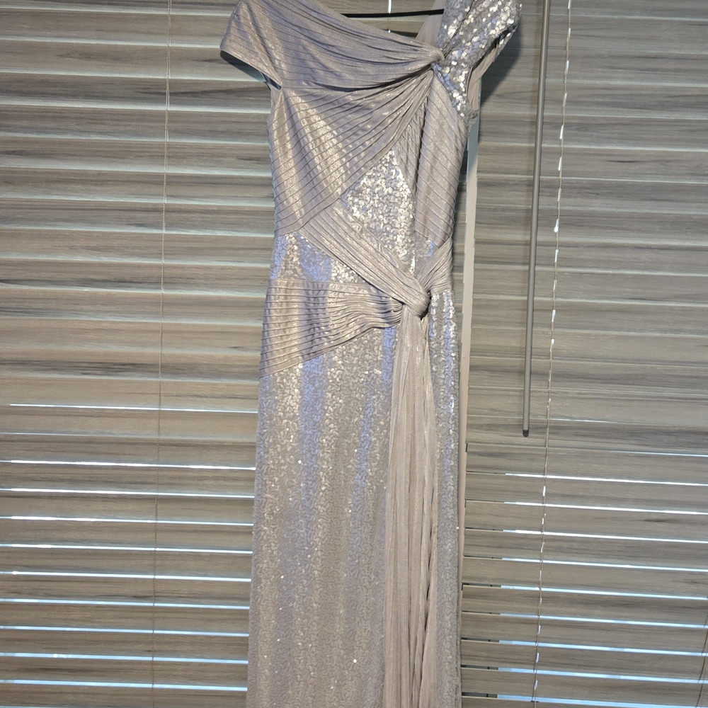 Tadashi Shoji One Shoulder Silver Dress